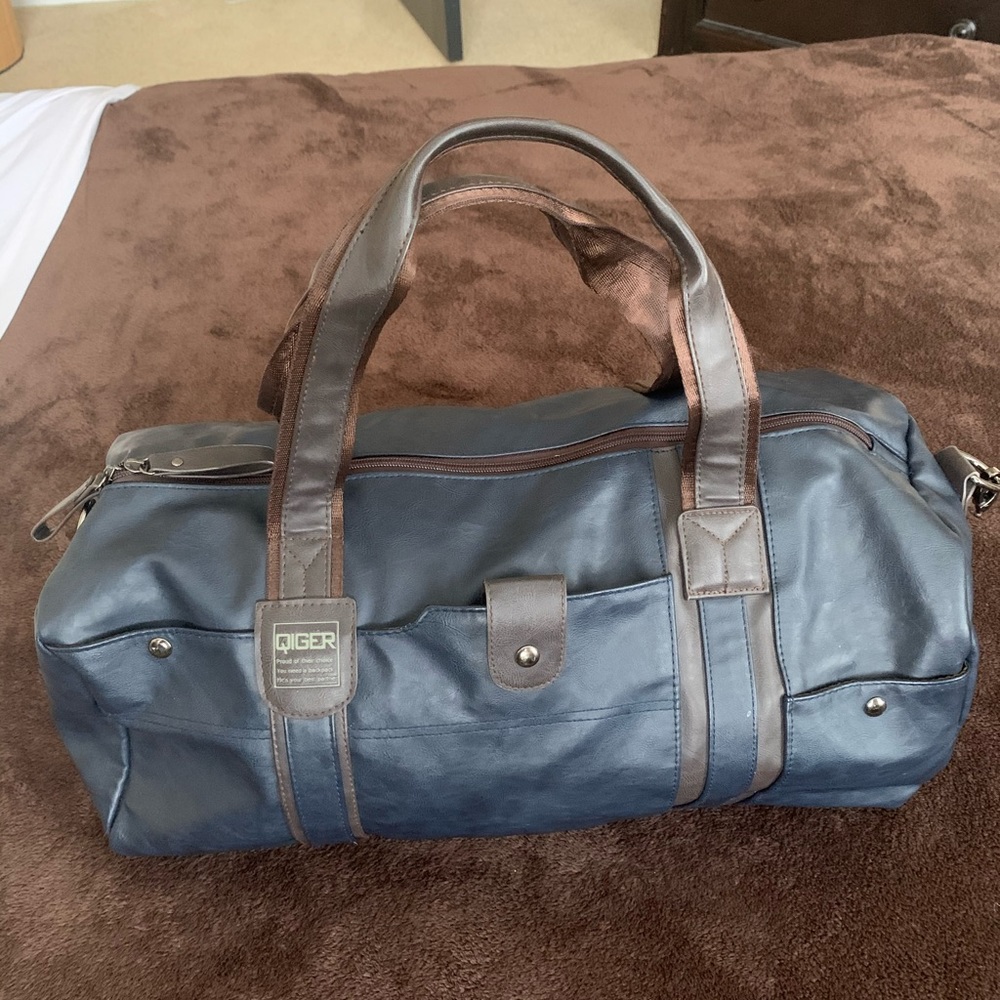 Blue leather overnight bag